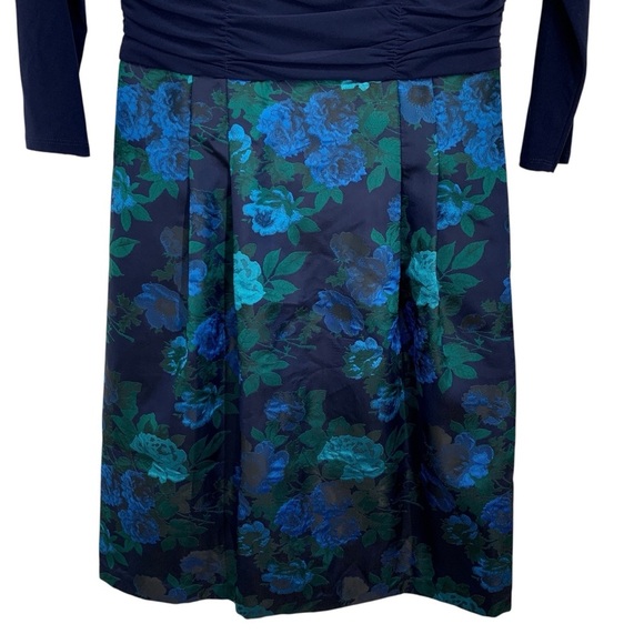 Eliza J Dress Womens Sz 4 Small Navy Blue Green Floral Fall Wedding Event Modest - Picture 2 of 10